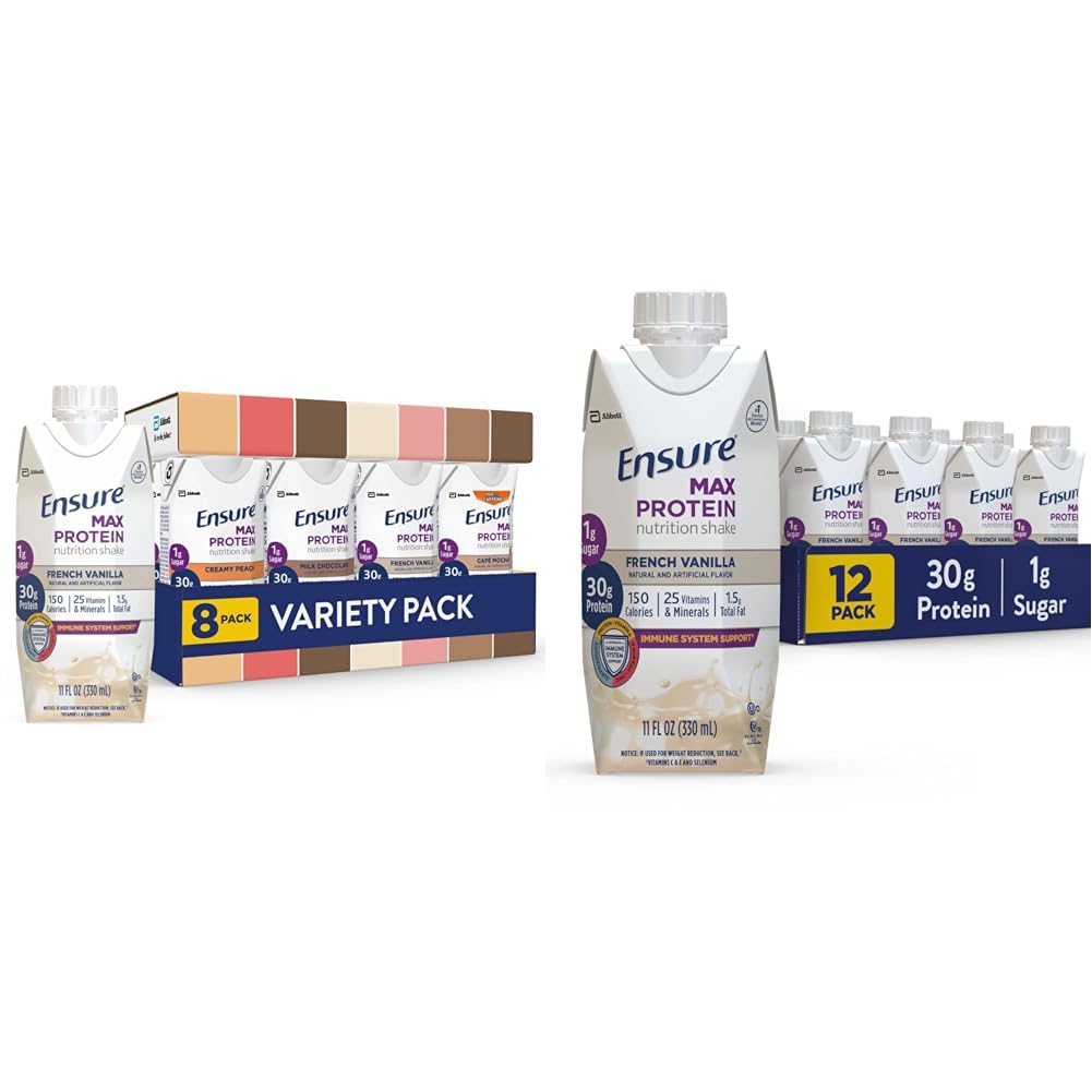 ודא מקס חלבון דיאטה שקד, Variety Pack, עם 30 גרם של חלבון ו Max דיאטה דיאטה דיאטה שקד עם 30 גרם של חלבון, 1g של סוכר, גבוה חלבון שקד, וניל צרפתי, נוזל 11 oz (Pack של 12)