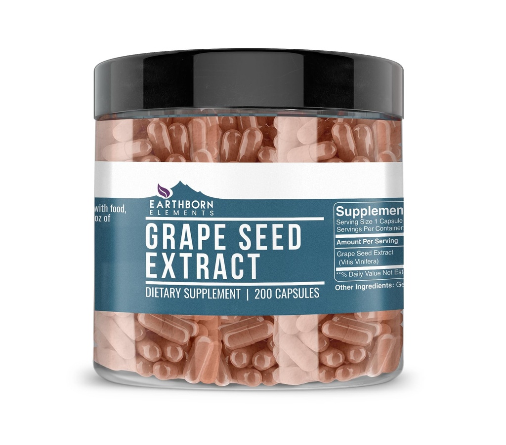 Earthborn Elements Pure Grape Seed לחלץ 200 קפסולות, Pure & Undiluted, ללא תוספת