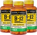 MASON NATURAL B-12 1000Mcg Cyanocobalamin המורחבת טבליות, 60-Count בקבוקים (Pack of 3)