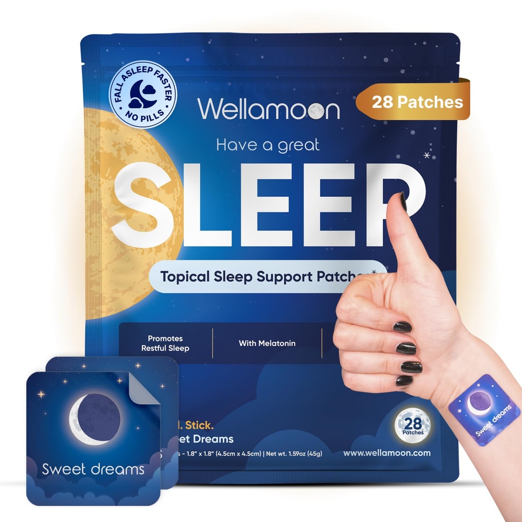 Wellamoon Original Sleep Patches for Adults Plus Power | Easy-to-Apply Sleep Patch with Melatonin & Valan | רסן & Wake Uped | Long-Lasting Night Comfort for Men & Women
