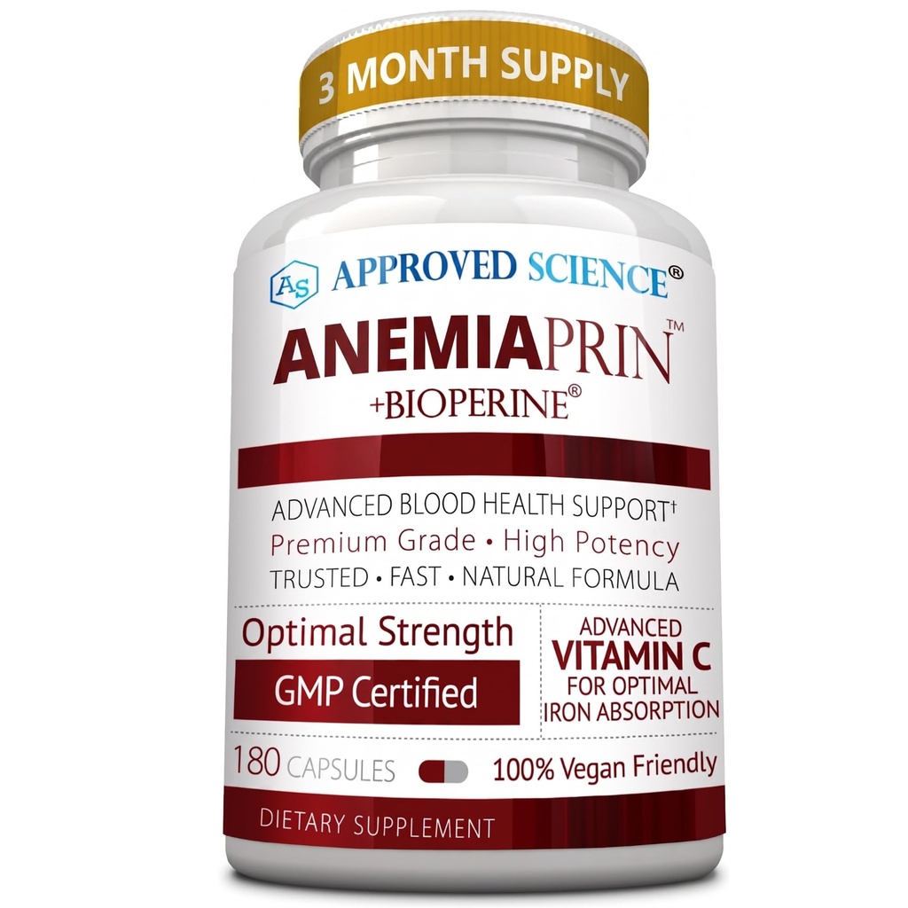 מוסמך מדע אנמיהפרין - ברזל, ויטמין C - Gentle On Stomach - 180 קפסולות - 3 חודשים אספקה - Non-GMO, טבעוני