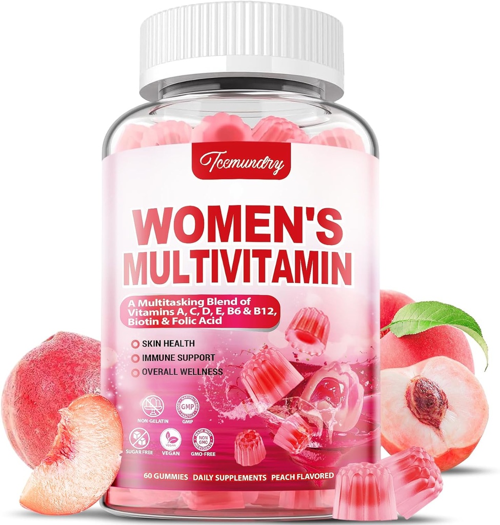 נשים Multivitamin Gummies - סוכר חינם Multivitamin לנשים עם ויטמינים A, C, D, E, Niacin, Folate, B6 & B12, Iron, Calcium, Zinc - ויטמינים ומינרלים רבים לעור, שיער, אנרגיה ו Immune