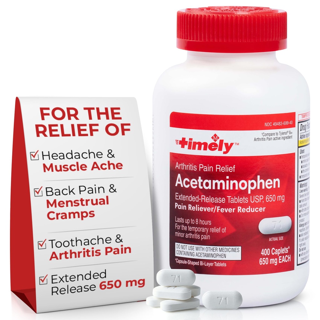 זמן-CAP LABS, INC. Timely Acetaminophen 650 MG - 400 Caplets - שחרור מורחב - Joint Pain Relief, Pain Reliever & Arthritis כאב הקלה