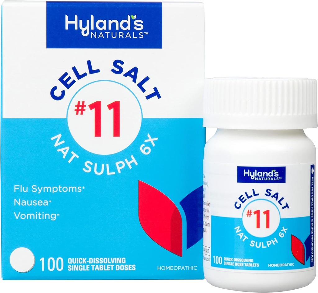 Hyland's No. 11 Cell Salt Nat Sulph 6X Tablet, Cold and Flu Medicine, Nausea Relief, Quick Disshoot Tablets, 100 Count