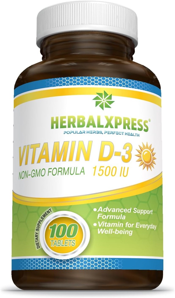 Herbalxpress ויטמין D (כמו cholecalciferol) 1500 IU (100 טבליות) הוא תוספת מושלמת לסגנון חיים בריא, עצמות, שיניים, שרירים, Immune Function, ו- Well-Being, non-GMO ו- Gluten-Free.