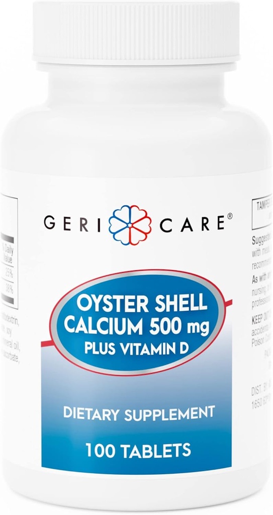 GeriCare Oyster Shell Calcium 500 מ"ג + ויטמין D, בריאות העצם, טבליות תוספי תזונה, 100 Count (Pack של 1)