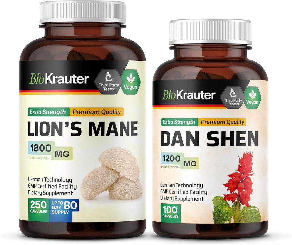 BIO KRAUTER Lion's Mane 250 קפסולות ודן שן 100 קפסולות