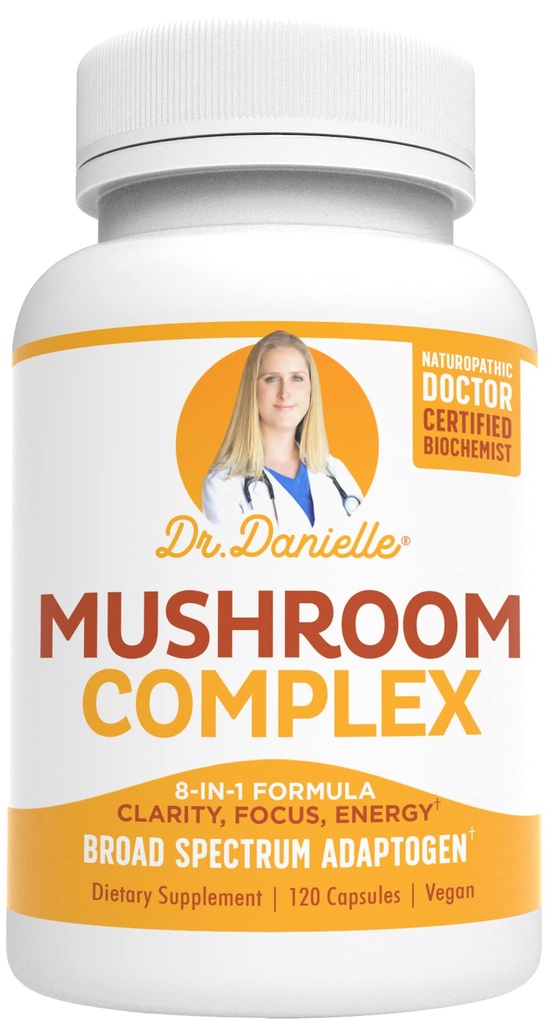 Best Organic Mushroom Complex - Immune Assist - Lion's Mane, Cordyceps ו Reishi - תוסף הסתגלות - בריאות, הקלה מתח, זיכרון ותמיכה קוגניטיבית, ד"ר דניאלל - 120 Veggie Caps