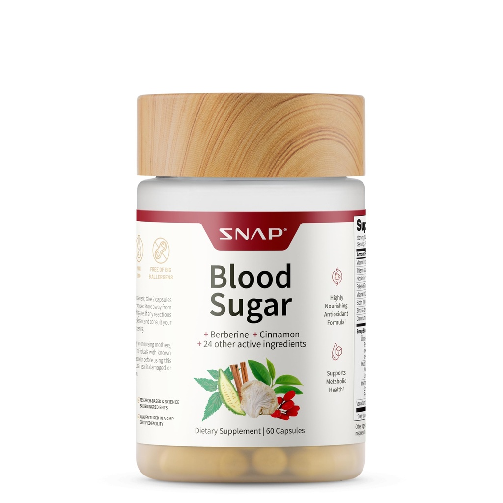 Snap Supplements Blood Sugar Band with Berberine, CoQ10, Cinnamon, Alpha Lipoic Acid ו-התעמלותnema כדי לתמוך סוכר בדם בריא, בריאות ואנרגיה מטבולית, סוכר חינם, 60 קפסולות