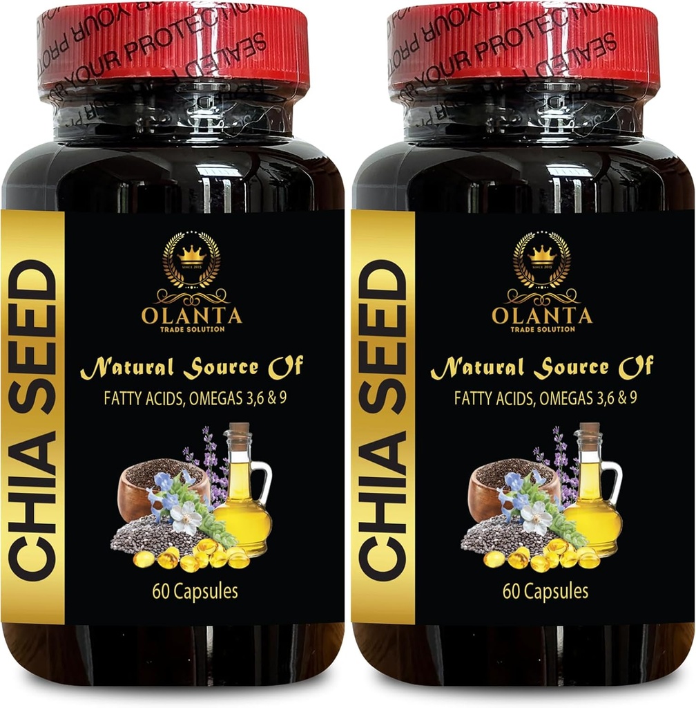 CHIA Seed תוסף - Chia Seed Extracts, תוספי מזון עבור פיתוח גוף, אומגה 3, סיבים גבוהים וחלבון מקור, שומן חומציות - 2 בקבוקי 120 קפסולות