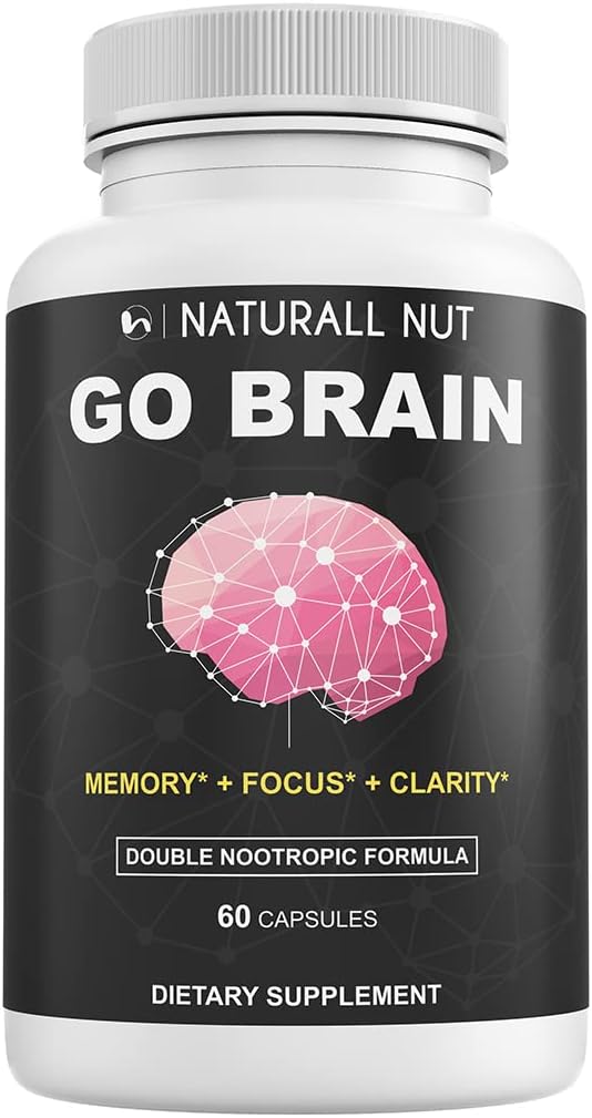 Go Brain Double Nootropic Formula, Brain Supplements for Memory and Focus ויטמינים, גינקו בילובה, תוסף Dmae, Bacopa Monnieri, זיכרון ויטמין המוח לנשים וגברים