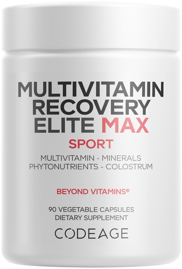 Codeage Multivitamin Recovery Max תוסף - ויטמינים A, C, D, E, B-Complex, Essential מינרלים, Antioxidants, Colostrum, Phytonutrients, Pantethine, non-GMO, Sport Multivitamins - 90 קפסולות