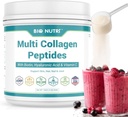 BIO NUTRI Collagen Peptides אבקת Multi-Type (I, II, III, V, X) עם biotin & Hyaluronic Acid עבור שיער, עור, ציפורניים ופרקים, Unflavored, 16oz