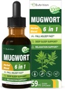 Mugwort Herb נוזל טיפות לתמיכה בשינה, Mugwort Leaves (Artemisia vulgaris) All in 1 פורמולה עבור תמיכה מרגיעה, Herbal תוסף עם ולריאן Chamomile Tulsi Lavender.