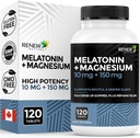 ReNEW ACTIVES Melatonin 10MG עם Magnesium 150MG Sleep Aid לכל משרת - תמיכה בשינה, Jet Lag הקלה, Tissue Formation & Electrolyte Balance for Restful Sleep - Made in Canada - 120 קפסולות
