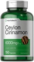 Horbäach Ceylon Cinnamon קפסולות | 6000 מ"ג | 150 Count | Non-GMO & Gluten Free Supplement