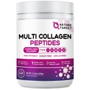NATURE TARGET Multi Collagen Peptides אבקת - סוג I, II, III, V, X - hydrolyzed Collagen Peptides עם ויטמין C Hyaluronic Acid, תומך שיער עור ופרק, Grass-Fed, non-GMO, 35 משרתים
