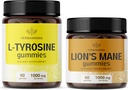 HerBAMAMA L-Tyrosine ו- Lion's Mane Kit - Bundle של 1000 מ"ג L-Tyrosine & 1000 מ"ג Lion's Mane Gummies - טבעוני, non-GMO, Gelatin-Free - 2 Pack