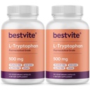 BestVITE L-Tryptophan 500 מ"ג לקפסולה (240 קפסולות צמחוניות) (2-Pack) - No Stearates - No Silica - No Gelatin - טבעוני - Gluten Free - Non GMO