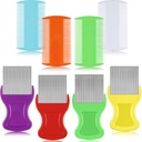 Maitys 8 Pieces Flea Lice Combs Double Sided Lice ו Nit Removal Hair Grooming פלסטיק מתכת קומב עבור חיות מחמד (3.5 x 2 אינץ ', 3.54 x 1.57 אינץ ', Orange, כחול, סגול, לבן)
