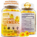 סוכר חינם Turmeric Curcumin מלא חניכיים 550 מ"ג למבוגרים, ג'ינג'ר & Black Pepper | 95% Curcuminoids w/Prebiotic Probiotic & Postbiotic בלנדר, תמיכה Immune & Digestive Health, טבעוני, 60 הרוזן