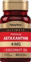 Piping Rock Astaxanthin 4 מ"ג | 60 Softgels | עם שמן קוקוס | Algae לחלץ תוסף