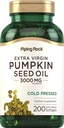 Piping Rock Pumpkin Seed Oil Softgel קפסולות | 200 Count | Cold Pressed Herbal Supplement | תוספת בתולה עם אומגה 6 ו 9 | Non-GMO, Gluten Free