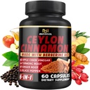 Ceylon Cinnamon כמוסות עם Berberine HCl, Apple Cider Vinegar, Turmeric, גינזנג, Black Pepper - 6in1 לתמיכה בתפקוד Immune - 60 Count