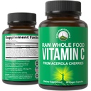 Peak Performance Raw Whole מזון טבעי ויטמין C קפסולות של Acerola Cherry עבור Max Absorption. טבעוני ארה"ב מקור ויטמין C תוסף 90 גלולות. 500 מ"ג לשרת או 2 משרת 1000 מ"ג