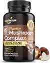 תוספי Mushroom אורגני - Top 10 Mushrooms בלגן עם Cordyceps, Reishi, Maitake, Shiitake, Lions Mane & More | Nootropics המוח להתמקד תמיכה | 2600 מ"ג | 90 קפסולות