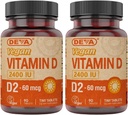 ויטמין D2 60 mcg 2400 IU, Ergocalciferol תוספת עם No Animal Ingredients, 90 טבליות (Pack of 2)