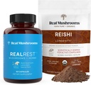 Real Mushrooms RealRest (60ct) קפסולות אבקת Reishi Mushroom (45 משרתים) Bundle - תוסף Mushroom for Longevity, Daily Immune Support, שיפור שינה ורגיעה - טבעוני, non-GMO
