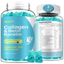 2 Pack Biotin Gummies with Collagen, Keratin, Hyaluronic Acid, Vitamin for Skin, Hair Growth, Nails, Women Men Adults Kids - Blueberry Flavored, 120 Gummies