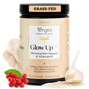 ה-Winged Wellness Glow Up AM, אבקת קולג'ן לנשים - תוספת של יופי בוקר עבור Glowing Skin עם Grass-Fed Hydrolyzed Collagen Peptides, Lion's Mane & Maca Root - 21 משרתות, Unflavored hydrolyzed Collageed Collagen Peptides, Lion's Mane & Maca Root - 21 לשרתים