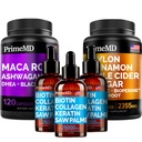5-in-1 Ceylon Cinnamon (120ct), 4in-1 Biotin Collagen Keratin Saw Palmetto (2 fl oz - 3 Pack) ו- 6-in-1 Maca Root Ashwagandha (120ct) Bundle - אנרגיה, Mood, שיער, עור & Immune תמיכה תוספת תמיכה תוספת תמיכה תוספת תמיכה תוסף