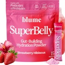 Blume New SuperBelly Gut Health and On-The-Go hydrotion Packets, Sugar-Free, with Prebiotics, Probiotics, Apple Cider Vinegar, ויטמין C ו- Electrolytes, Strawberry Hibiscus, 15 מקלות