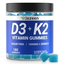 ויטמין D3 K2 חניכיים, ויטמין D3 10000iu & ויטמין K2(MK7) 200mcg עם Calcium, Magnesium, ויטמין B12 לשיניים שרירי העצם Immune, טבעוני טבעוני