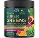 Greens Superfood Powder Drink Mix - Green Supplements Blend for Energy & Gut Health - With Organic Wheat Grass, Spirulina, Chlorella, Digestive Enzymes Antioxidant & Fiber - Berry Flavor, 30 Servings