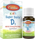 קרלסון - Super Daily D3 של הילד, ויטמין D טיפות לילדים, 400 IU לטיפה, אספקה של שנה אחת, בריאות הלב והשומן, צמחוני, ויטמין D טיפות, Unflavored, 365 טיפות