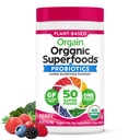 Orgain Organic Greens אבקת + 50 Superfoods, ברי - 1 מיליארד פרוביוטיקה לבריאות העיכול, Antioxidants, טבעוני, צמחי מבוסס, Gluten-Free, non-GMO, ירוק Juice & Smoothie Drink - 0.62lb2lb.