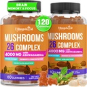 מסטיקמי Mushroom עבור מבוגרים 4000 מ"ג, תוספי המוח עבור זיכרון ו Focus, 26 ב 1 Mushroom תוסף מורכב עם Ashwagandha & Lion's Mane, טורקיה Tail, Reishi, Cordyceps, אורגני, 120 הרוזן
