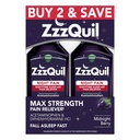 ZzzQuil נוזל, Max Power Pain Reliever, Nighttime Sleep Aid נוזלי, Acetaminophen 1000 מ"ג, Diphenhydramine 50 מ"ג HCI, Non-Habit Forming, Midnight Berry Flavored, 2 Pack, 24 FL OZ OZ