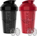 VELOMIX -2 Pack- 20 oz חלבונים שיקר בקבוק למיקס חלבונים - 2x Wire Whisk | Leak Proof Shaker Cups forחלבון Shakes and Pre Workout | חלבונים Shaker Bottle Pack (Black/Red)