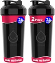 2 PACK, כפול 24 oz Shaker בקבוקים עם Powerful Wire Whisks למיקסים חלבונים | Leakהוכחה בלנדר שרקר בקבוק (שחור) BPA-Free & Dishwasher בטוח | Shaker Cup for חלבונים Shakes
