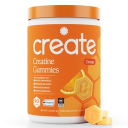 צור Creatine Monohydrate חניכיים עבור גברים ונשים, Boost Focus, כוח ו אנדורנס, Anti-Melting פורמולה, טבעוני, Gluten-Free, non-GMO, 1.5 גרם של קריטין לחניכיים (Orange, 90 ct)