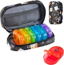Serfeymi Travel Pill Productionser 2 Times A Day AM PM שדרג את תיבת הכדור של קשת 7 יום עם Portable Zipper PU PU PU שיער, מארגנת תרופות עבור גלולות, ויטמינים, שמן דגים - שחור 02