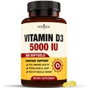 ויטמין D3 5000 IU 125mcg Softgels - תמיכה ב- Immune Support, Strong Bone Health - Non-GMO, Gluten-Free, Milk-Free,1 Year Supply (360 Softgels)