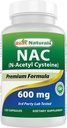 Best Naturals NAC - N Acetyl Cysteine 600 מ"ג 120 קפסולות - n Acetyl Cyeine - נוגד חמצון חזק
