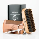 Beard Brush, Comb and Scisors Set for Men's Beard Care - Boar Bristle Hair Brush & Wooden Comb & Stainless Scisors - Beard Styling, Grooming & Shaping Tools