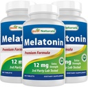 Best Naturals Melatonin 12 מ"ג (1 שנה אספקה) - ארוחת ערב ללא סמים Sleep Aid - Melatonin for Sleep andlaxation, 365 Count (Pack of 3)